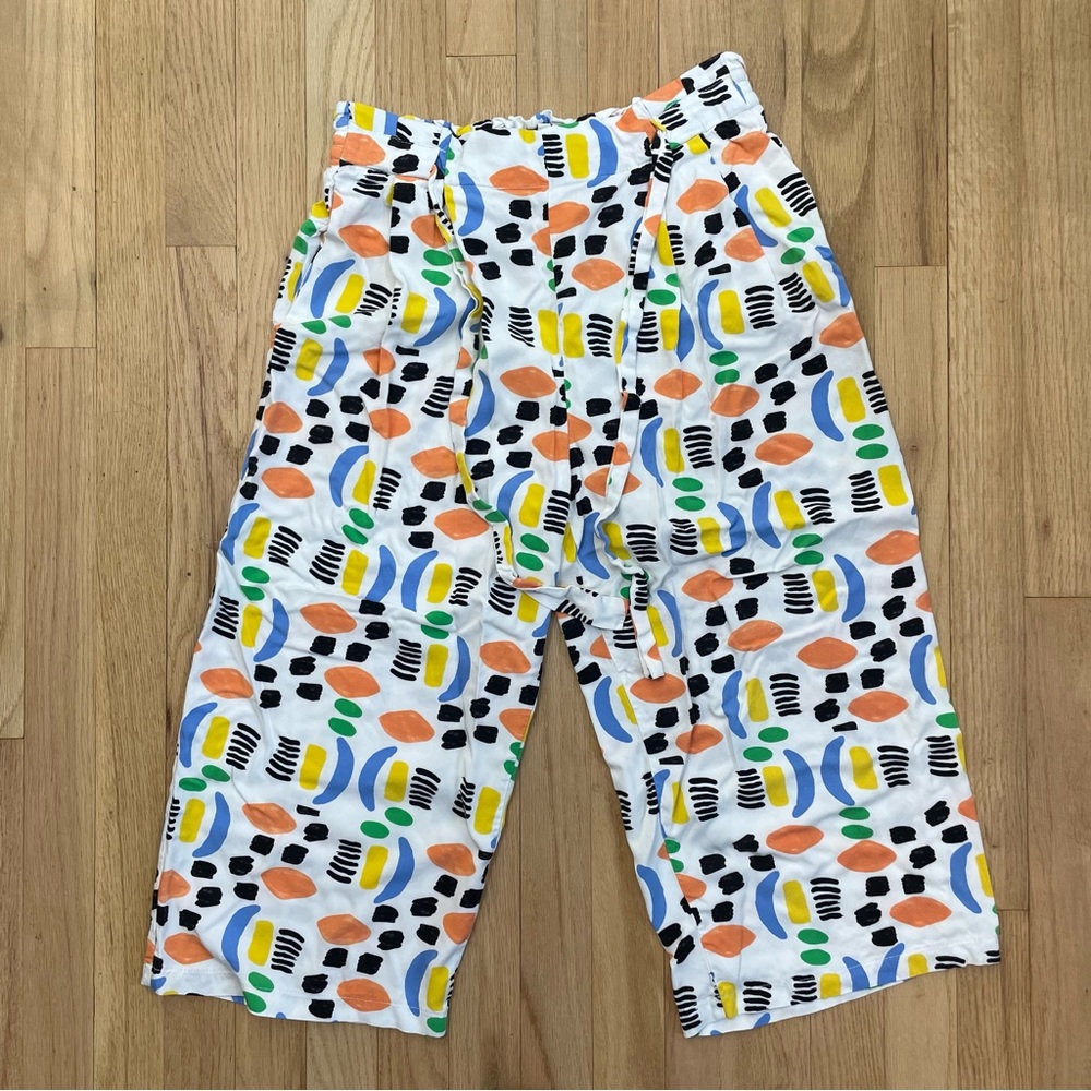 Pepaloves Pants Small culotte Geo White Abstract Boho Experimental Crop Tie Wide
